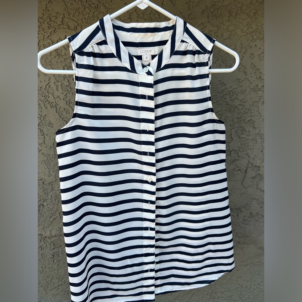J. Crew Navy White Stripe Button Down Sleeveless Top